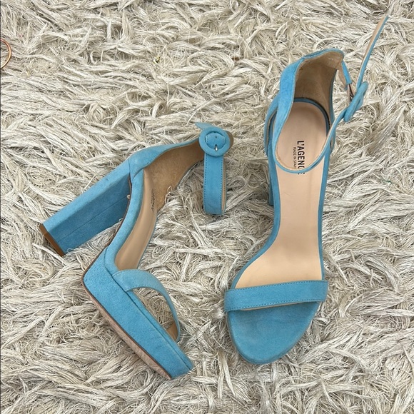 NWOB L’Agence Cecile Blue Suede Ankle Strap Platform High Heel Sandals Sz 39 US9 - Picture 2 of 11
